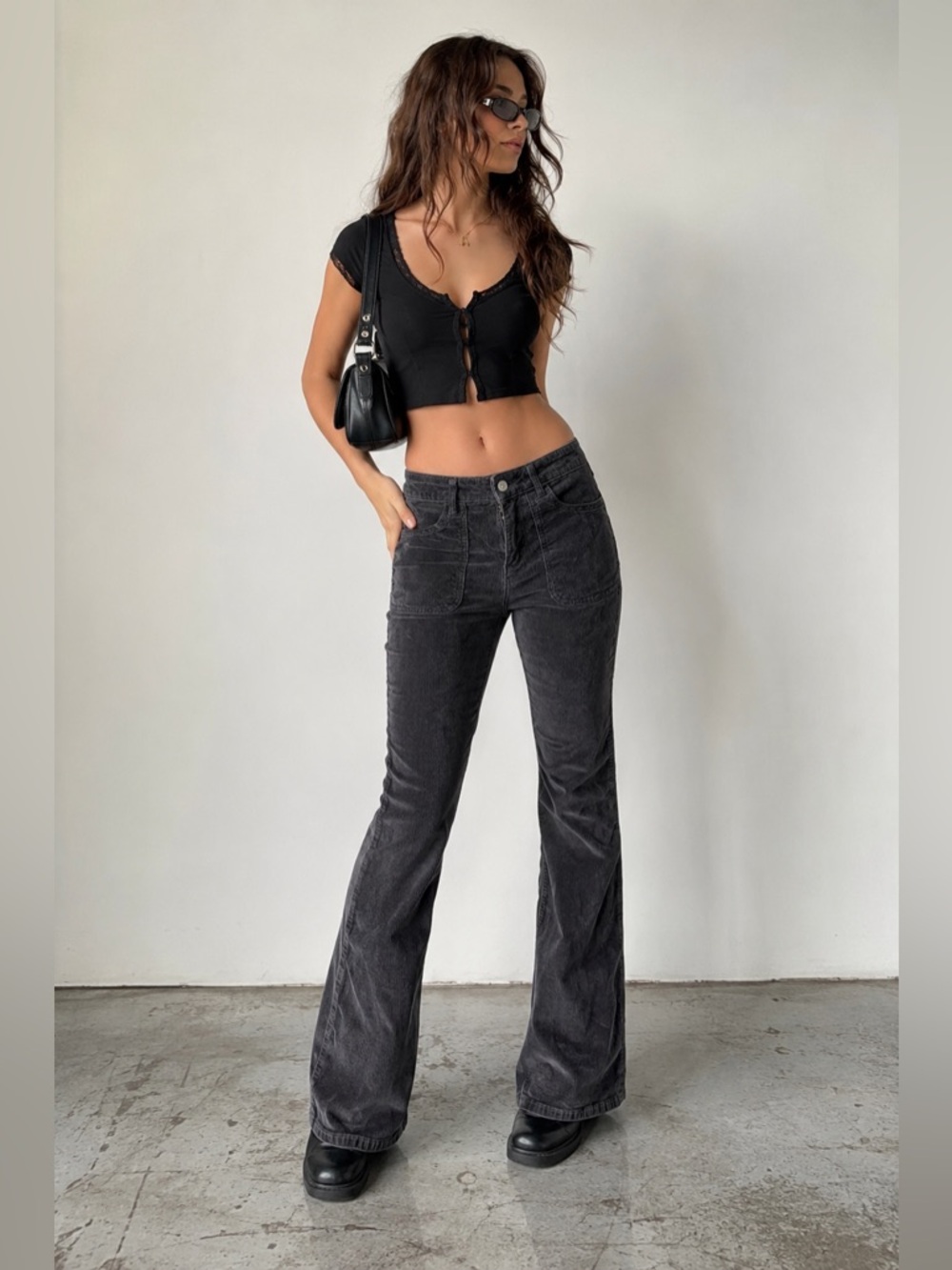 Urban Outfitters Gray Corduroy Flare Pants Size 28 Y2K Stretch Retro‎